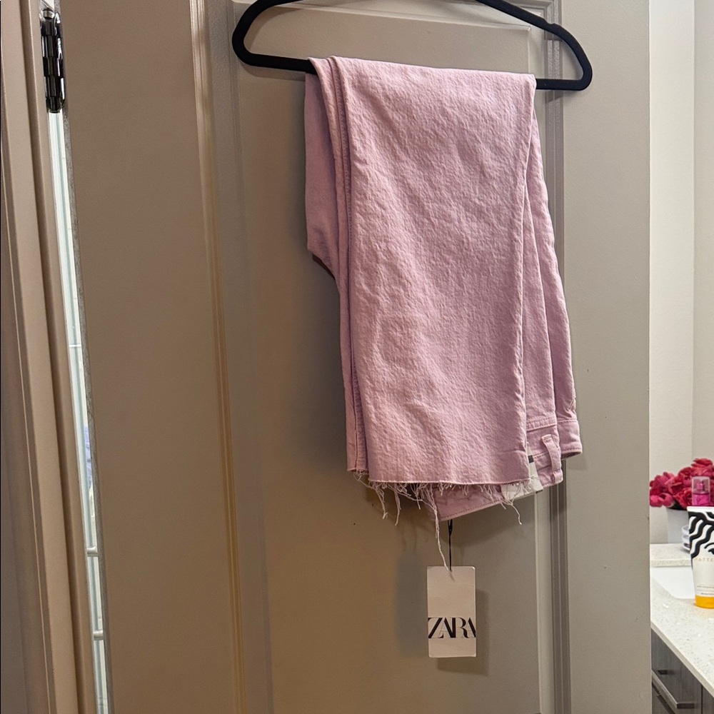 Zara Soft Pink Frayed Hem Pants